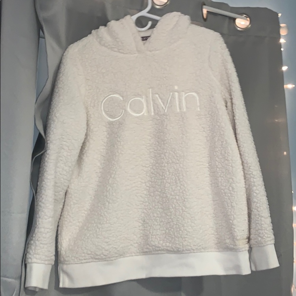 Fluffy white Calvin Klein sweatshirt